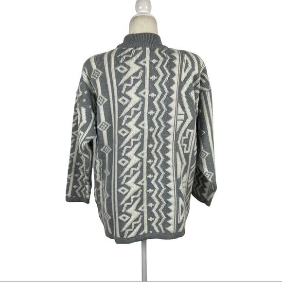 Kitty Hawk Retro Mix Print 80s Pullover Knit Sweater with Shoulder Pads Medium - Picture 9 of 13